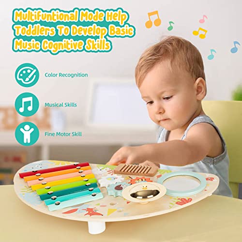 Baby Toys Musical Instruments, Rundad All-in-one Wooden Montessori Musical Set for 1&2Y (Includes Xylophone Drum Cymbal Guiro Gears), Gifts for 1+ - WoodArtSupply