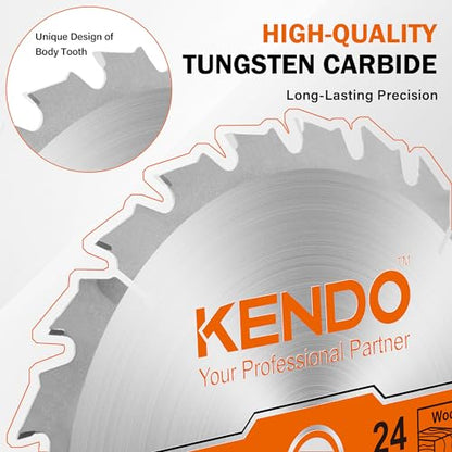 KENDO 10-Pack 7-1/4 24T Inch Carbide-Tipped Circular Saw Blade with 5/8 Inch Arbor, Professional ATB Finishing Woodworking Miter/Table Saw Blades for