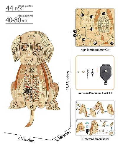 Beagle Clock: 3D Wooden Puzzle for Adults Christmas-Themed Wooden Clock Kits to Build with Wall Clock Pendulum - WoodArtSupply