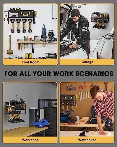 Wall Mount Power Tool Organizer and Charging Station - 6 AC Outlets, 3 Layers for Drills, Great as Heavy Duty Garage Tool Rack WellMall