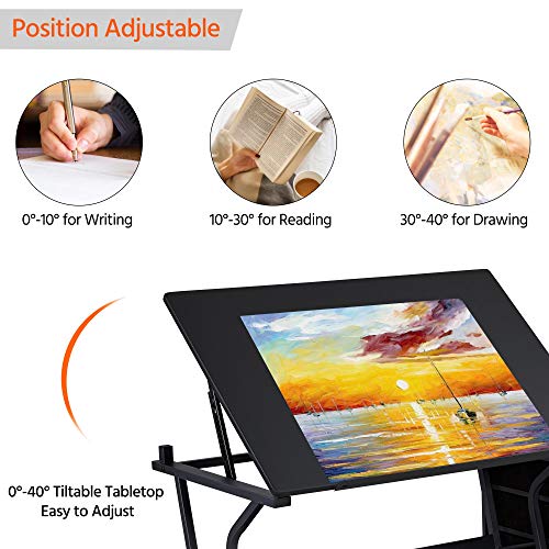 Yaheetech Drafting Table for Adults/Artists, Drawing Desk, Tabletop Adjustable Art/Craft Desk with Stool and 3 Slide Drawers, Sketching Painting Yaheetech