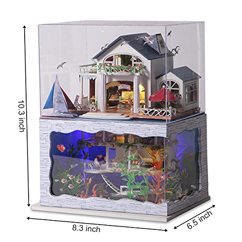 GuDoQi DIY Miniature Dollhouse Kit, Tiny House kit with Furniture and Dust Proof, Miniature House Kit 1:24 Scale Beachside Bungalow, Great Handmade GuDoQi