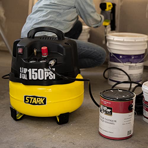 Stark 6 Gallon Pancake with 18 Gauge Brad Nailer Set Electric Oil-Less Air Compressor, 150 PSI - WoodArtSupply