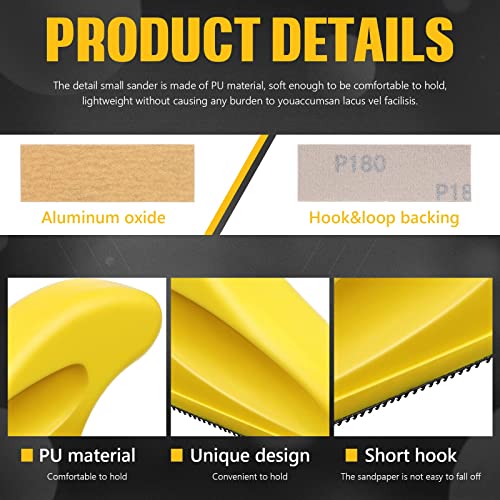 BBTO Micro Sander Kit 3.5x1 Inch Mini for Small Projects, Detail Handle Sanding Tools, 120 Sheets Sandpaper Wood P80, P120, P180, P240, P400, P600 BBTO