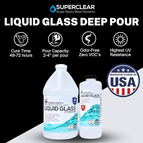 Superclear Deep Pour Epoxy Resin Kit, Premium Commercial Grade, 0.75 Gallons - 2:1 Crystal Clear Liquid Glass Pouring up to 2-4" - Self-Leveling Food