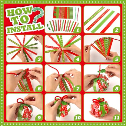 30Pcs Christmas Ball DIY Craft Kit Christmas Ball Paper Strip Crafts Xmas DIY Ornament Crafts Christmas Tree Paper Crafts Decorations Xmas Crafts for