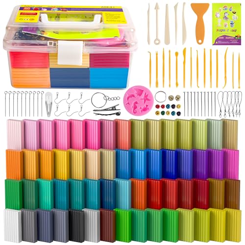 Polymer Clay 60 Colors, Modeling Clay for Kids Oven Baked Model Clay Non-Sticky with Sculpting Tools DIY Starter Kits,and Accessories,Great Gift for CyAJM