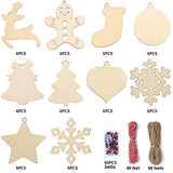 DIYASY Christmas Wood Ornaments for Crafts,60 Pcs DIY Unfinished Wood Cutouts Kit for Kids and Adults Christmas Trees Hanging Decoration DIYASY