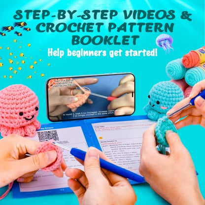 Crochetta Crochet Kit for Beginners, Amigurumi Crocheting Animals Kits w Step-by-Step Video Tutorials, Knitting Starter Pack for Adults and Kids, - WoodArtSupply