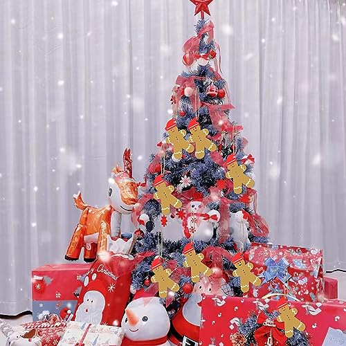 Christmas Hat Gingerbread Man Shape Unfinished Wood Gingerbread Man Blank Wood Pieces Wooden with Twines Art Ornaments for Christmas Wedding Birthday Zontween