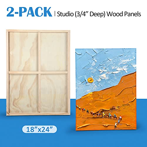 Unfinished Birch Wood Canvas Panels Kit, Falling in Art 2 Pack of 18x24’’ Studio 3/4’’ Deep Cradle Boards for Pouring Art, Crafts, Painting, and More Falling in Art