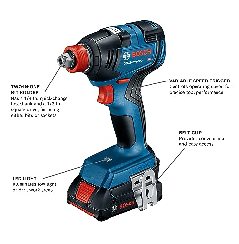 BOSCH GXL18V-601B25 18V 6-Tool Combo Kit with 2-In-1 Bit/Socket Impact Driver, Hammer Drill/Driver, Reciprocating Saw, Circular Saw, Angle Grinder, - WoodArtSupply