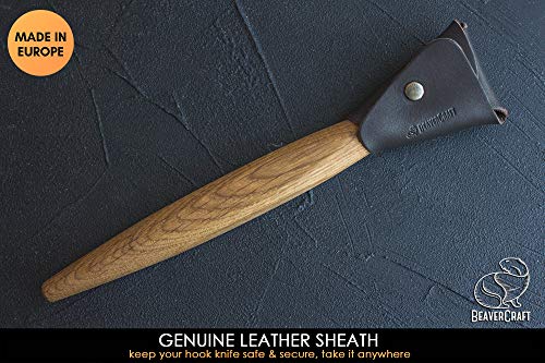 BeaverCraft Spoon Carving Hook Knife SK5s 2" - Double Sided Sharpening Curved Wood Carving Knife with Leather Sheath for Carving Spoons Bowls Cups - WoodArtSupply