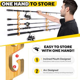 PLUSINNO WH5 Horizontal Fishing Rod/Pole Holders for Garage, Wall or Ceiling Mounted Fishing Rod Rack, Solid Wood Fishing Pole Holder Holds up to 5 PLUSINNO