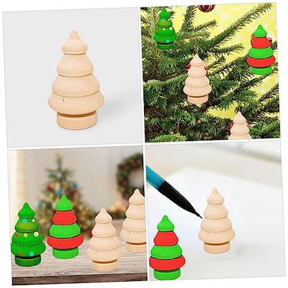 SEWOART 10pcs Wood Snowman Doll Unfinished Wood Craft Wood Christmas Trees Unfinished Natural Wood Xmas Tree Christmas Peg Dolls Holiday Peg Dolls - WoodArtSupply