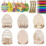 Anditoy 30 PCS Easter Wooden Hanging Ornaments Unfinished Wood Slices Eggs Easter Crafts for Kids DIY Easter Decorations Party Supplies Decor Anditoy