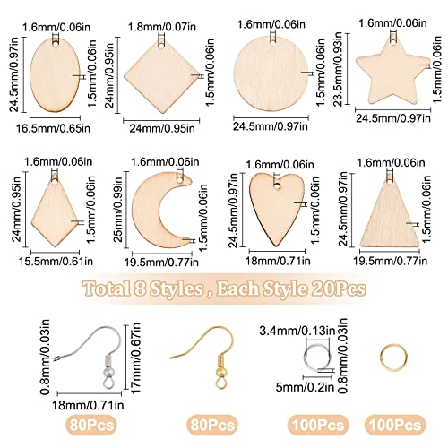 SUNNYCLUE 520Pcs 80 Pairs Unfinished Wooden Earrings Wood Earring Blanks Kit Wood Large Charms 160Pcs Earring Hooks 200Pcs Jump Rings for Jewelry SUNNYCLUE