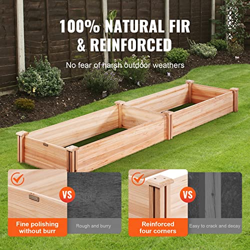 VEVOR Outdoor Wooden Raised Garden Bed Planter, 96 x 24 x 10in, High End Natural Fir Wood No-Bolt Assembly, Elevated Planting Box for Vegetable/Herb - WoodArtSupply