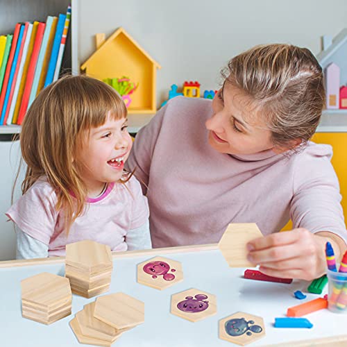 MAGICLULU 25pcs 9CM Unfinished Wood Hexagon Pieces Unfinished Wood Cutout Hexagon Shape Hexagon Blank Unfinished Wood Slices for Craft DIY Projects MAGICLULU