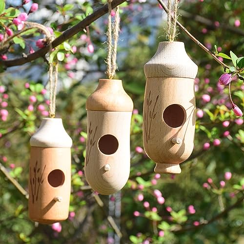 Wodpesur Hummingbird House - Natural Wooden Hummingbird Houses Bird Houses for Outside Hanging, Gardening Gifts Home Decoration, 3 Packs Wodpesur