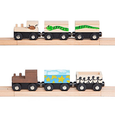 Orbrium 4 Assorted Unpainted Train Cars for Wooden Railway Compatible with Thomas, Chuggington, Brio, Great for Birthday Party Train Theme Orbrium