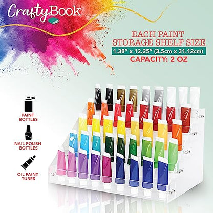 CraftyBook 5-Tiered Art Supply Storage Organizer with Paint Brush Holder - Clear Acrylic Tabletop Gel Polish Paint Storage Step Shelf - Acrylic Nail
