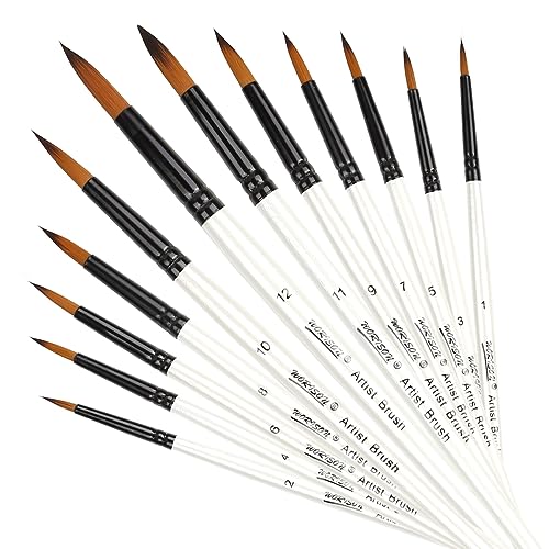Dainayw 12 PCS Round Paint Brushes Set, Artist Brush for Acrylic Watercolor Oil Painting, Face Body Nail Art, Crafts, Canvas, Rock, Miniature Model & dainayw