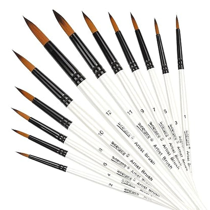 Dainayw 12 PCS Round Paint Brushes Set, Artist Brush for Acrylic Watercolor Oil Painting, Face Body Nail Art, Crafts, Canvas, Rock, Miniature Model & - WoodArtSupply