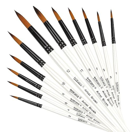 Dainayw 12 PCS Round Paint Brushes Set, Artist Brush for Acrylic Watercolor Oil Painting, Face Body Nail Art, Crafts, Canvas, Rock, Miniature Model & dainayw