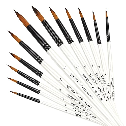 Dainayw 12 PCS Round Paint Brushes Set, Artist Brush for Acrylic Watercolor Oil Painting, Face Body Nail Art, Crafts, Canvas, Rock, Miniature Model & - WoodArtSupply