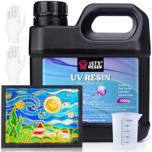 LET'S RESIN UV Resin, Upgraded 1,000g Crystal Clear UV Resin Hard, Low Odor Ultraviolet Epoxy Resin, UV Light Cure Solar Sunlight Activated Glue for - WoodArtSupply