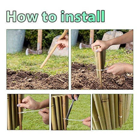Jollybower 8x39IN Natural Bamboo Edging, Bamboo Garden Border Edging, Outdoor Landscape Edging for Decorative Garden, Patio Flower Garden Bed, Lawn, Jollybower