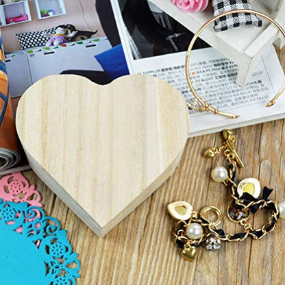 Healifty 2pcs Box Wooden Box Valentines Day Heart Wood Block Necklace Storage Heart- Shaped Wooden Things to Paint Kids Jewelry Organizer Gift