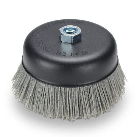 BHA 6" Abrasive Filament Nylon Bristle Cup Brush, 5/8"-11 Thread Arbor - Gray (80 Grit) BHA