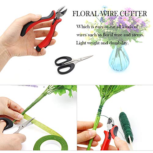 Floral Arrangement Kit,17 Pieces Flower Tools Include Floral Wire Cutter Scissor Floral Tape 22 Gauge Paddle Wire 26 Gauge Stem Wire Pearl Corsage