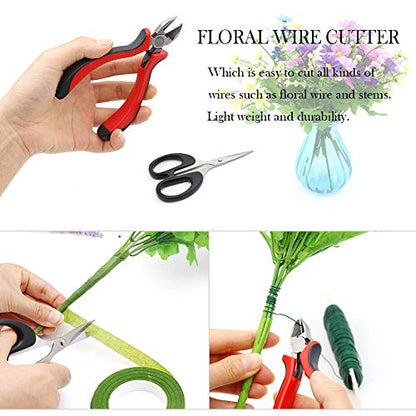 Floral Arrangement Kit,17 Pieces Flower Tools Include Floral Wire Cutter Scissor Floral Tape 22 Gauge Paddle Wire 26 Gauge Stem Wire Pearl Corsage