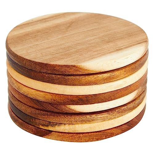 8 Pack Acacia Wood Coasters for Coffee Table - Wooden Coasters for Drinks, Dining Table, Bar (4 In) - WoodArtSupply