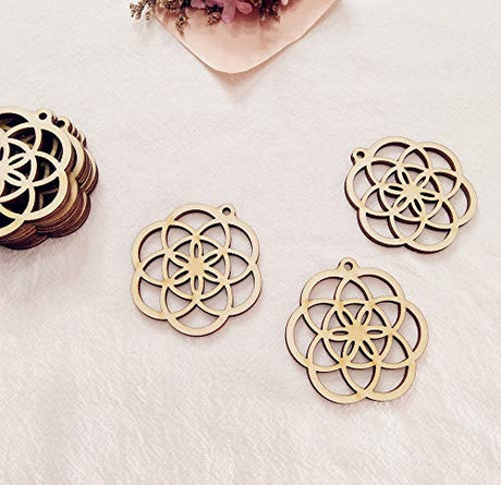 30PCS Seed of Life Natural Wood Earrings Blanks,DIY Unfinished Laser Cut Wood Jewelry Accessories,Wood Earring Makings (2") ACFENG