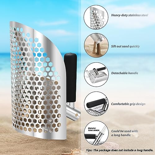 GADFISH Sand Scoop for Metal Detecting, Heavy Duty Metal Detector Beach Finds Scoop, Stainless Steel Metal Detecting Tool Digging Shovel Fast Sifting GADFISH