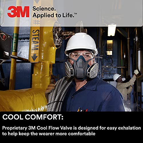 3M Rugged Comfort Quick Latch Half Facepiece Reusable Respirator 6503QL, Gases, Vapors, Dust, Large, Gray/Teal 3M