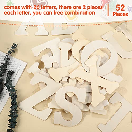 52 Pieces 6 Inches Wood Alphabet Letters Unfinished Wood Letters Painted Wooden Alphabet Craft Letters Home Wall Decor for DIY Educational Craft
