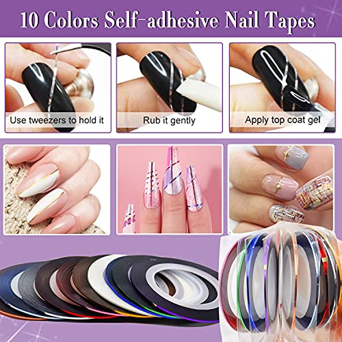 JOYJULY Nail Art Brushes, Nail Art Kit for Beginners with Nail Dotting Tools Butterfly Nail Art Stickers Nail Art Foil Rhinestone Nail Art Striping - WoodArtSupply