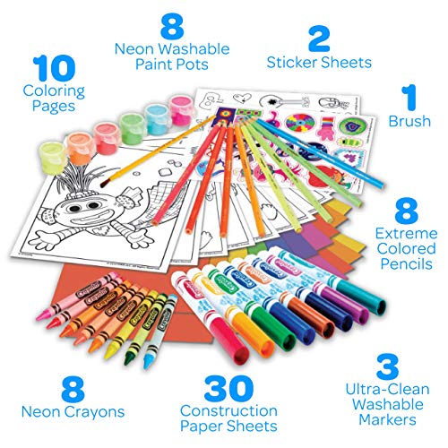 Crayola Trolls World Tour, Neon Create & Color Art Set, Over 70 Art Supplies, Gift for Kids, 5, 6, 7, 8 - WoodArtSupply