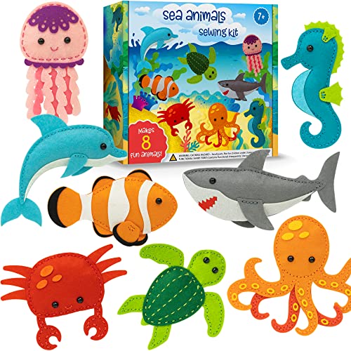 Craftorama Sewing Kit for Kids, Fun and Educational Sea Animal Craft Set for Boys and Girls Age 7-12, Sew Your Own Felt Animals Craft Kit for - WoodArtSupply