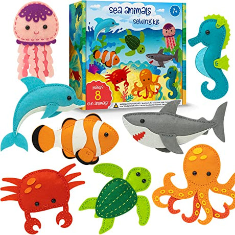 Craftorama Sewing Kit for Kids, Fun and Educational Sea Animal Craft Set for Boys and Girls Age 7-12, Sew Your Own Felt Animals Craft Kit for Craftorama