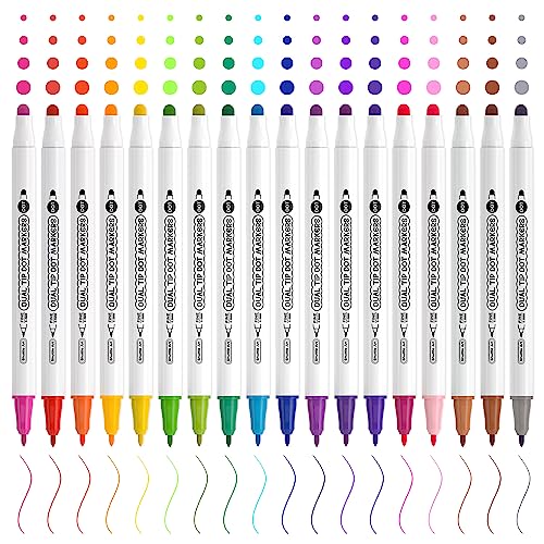 Shuttle Art 18 Colors Dual Tip Dot Marker Pens for Kids Adults, Metallic & Classic Colors, 0.5-1mm Fine Tip and Flexible Dot Tip for Journaling, DIY