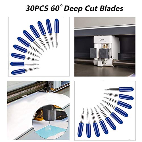 Elefama Deep Cut Blades for Ｃricut Explore Air 2 Air Maker Expression Vinyl Fabric 30PCS 60 Degree for Ｃricut Knife Cutting Blades Replacement - WoodArtSupply