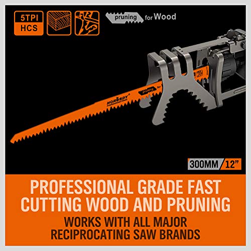 HORUSDY 12-Inch Wood Pruning Reciprocating Saw Blades, 5 Pack, 5TPI Saw Blades HORUSDY