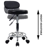 KKTONER PU Leather Modern Rolling Stool with Low Back Height Adjustable Work Salon Drafting Swivel Task Chair with Footrest (Black) KKTONER