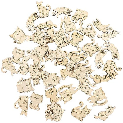 ibasenice 50pcs Unfinished Wooden Cat Cutouts Wood Discs Slices Blank Cat Animal Shaped Disc for Home DIY Handicraft Birthday Party Small Cat Party - WoodArtSupply